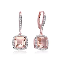 Lab Created Sterling Silver 18K Rose Gold Plated with Morganite Cubic Zirconia Drop Earrings