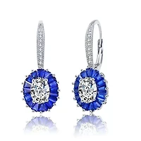 Lab Created Sterling Silver White Gold Plated with Sapphire Blue Cubic Zirconia Leverback Earrings