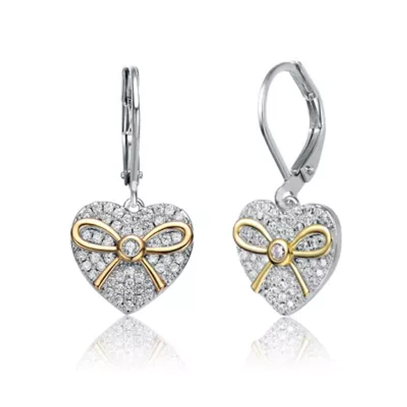 Lab Created Sterling Silver Two-Tone with Clear Cubic Zirconia Leverback Earrings