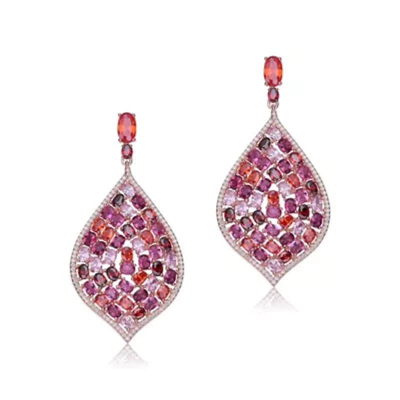 Lab Created Sterling Silver 18K Rose Gold Plated with Ruby Red Cubic Zirconia Drop Earrings
