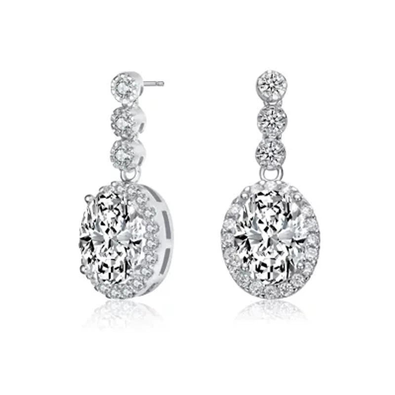 Lab Created Sterling Silver White Gold Plated with Clear Cubic Zirconia Halo Drop Earrings
