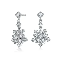 Lab Created Sterling Silver White Gold Plated with Clear Round Cubic Zirconia Cluster Flower Style Drop Earrings