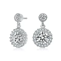 Lab Created Sterling Silver White Gold Plated with Clear Round Cubic Zirconia Halo Tier Drop Earrings