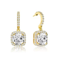 Lab Created Sterling Silver 14K Gold Plated with Clear Cubic Zirconia Halo Drop Earrings