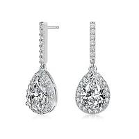 Lab Created Sterling Silver White Gold Plated with Clear Pear Cubic Zirconia Linear Drop Earrings