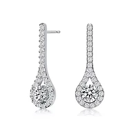 Lab Created Sterling Silver White Gold Plated with Clear Round Cubic Zirconia Accent Teardrop Earrings