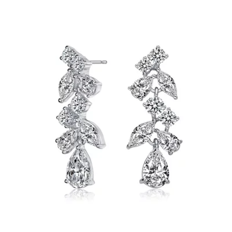 Lab Created Sterling Silver White Gold Plated with Clear Pear, Marquise, & Round Cubic Zirconia Accent Dangle Earrings