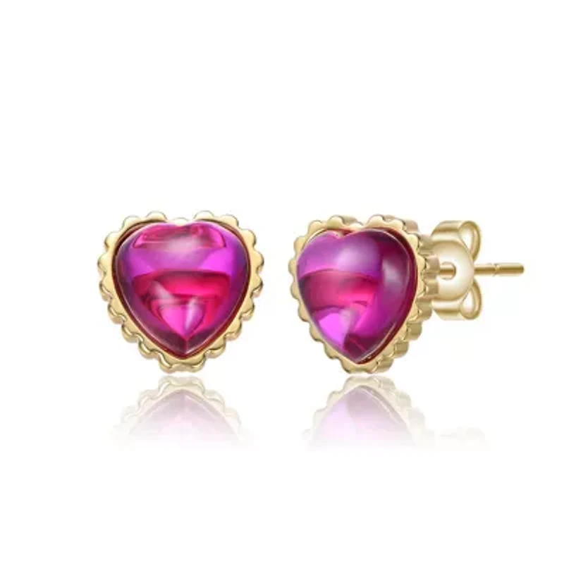 Lab Created Sterling Silver 14K Gold Plated with Pink Cubic Zirconia Sunset Heart Stud Earrings