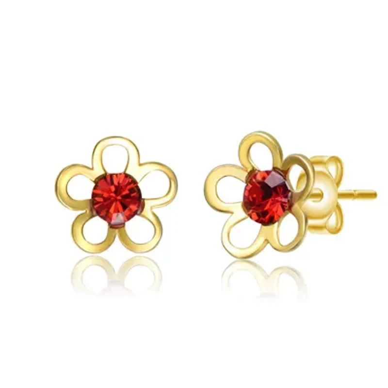 Lab Created Sterling Silver 14K Gold Plated with Red Velvet Cubic Zirconia Daisy Flower Stud Earrings for Kids