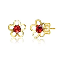 Lab Created Sterling Silver 14K Gold Plated with Red Velvet Cubic Zirconia Daisy Flower Stud Earrings for Kids