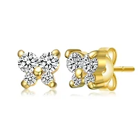 Lab Created Sterling Silver 14K Gold Plated with Clear Cubic Zirconia Four-Stone Butterfly Cluster Stud Earrings for Kids
