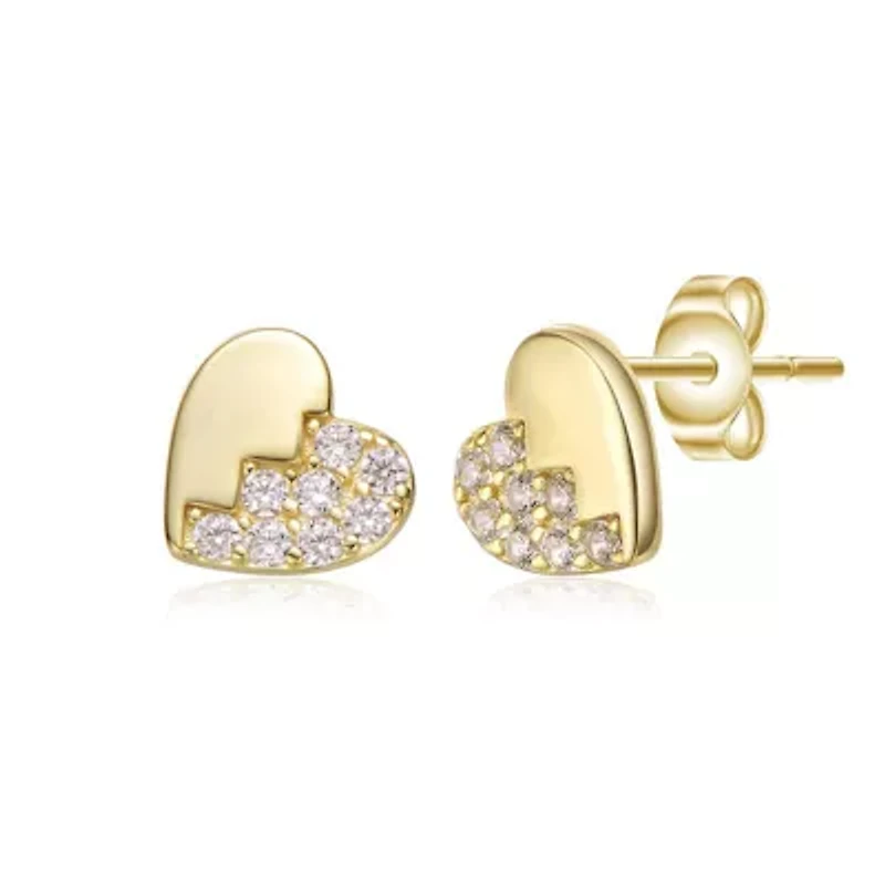 Lab Created Sterling Silver 14K Gold Plated with Clear Cubic Zirconia Heart Stud Butterfly Earrings For Kids
