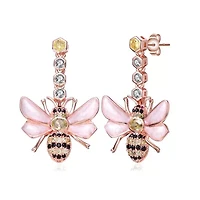 Lab Created Sterling Silver 18K Rose Gold Plated with Clear Cubic Zirconia Floral Drop Butterfly Earrings