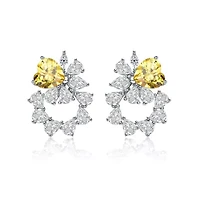 Lab Created Sterling Silver White Gold Plated with Yellow Cubic Zirconia Floral Stud Earrings