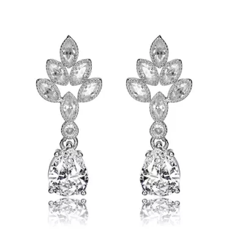 Lab Created Sterling Silver White Gold Plated Clear Cubic Zirconia Accent Teardrop Earrings