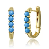 Lab Created Sterling Silver 14K Gold Plated with Nano Turquoise Beads Oblong U-Shaped Latch Back Hoop Earrings for Teens