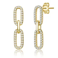 Lab Created Sterling Silver 14K Gold Plated with Cubic Zirconia Triple Link Chain Dangle Earrings