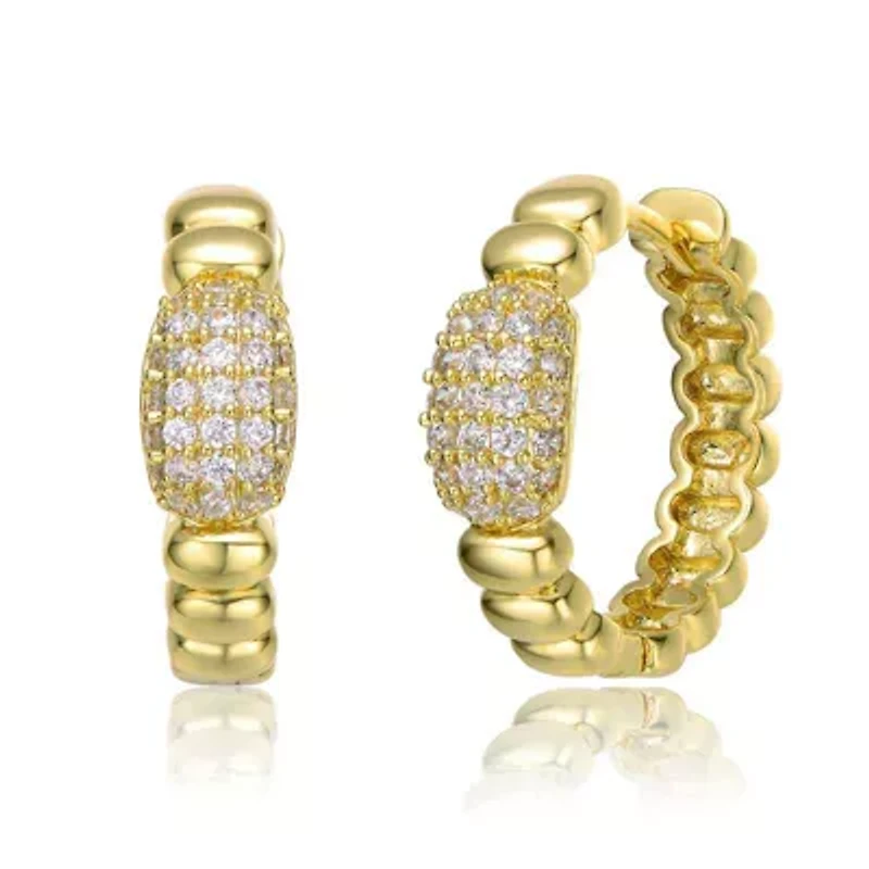 Lab Created Teens Sterling Silver 14K Gold Plated with Cubic Zirconia Scalloped Huggie Hoop Earrings