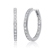 Lab Created Sterling Silver White Gold Plated with Clear Cubic Zirconia Hoop Earrings