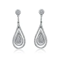 Lab Created Sterling Silver White Gold Plated with Clear Cubic Zirconia Outlined Teardrop Earrings