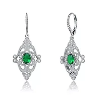 Lab Created Sterling Silver White Gold Plated with Oval and Round Cubic Zirconia Adorn Leverback Earrings