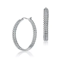 Lab Created Sterling Silver White Gold Plated with Clear Cubic Zirconia Braided Hoop Earrings