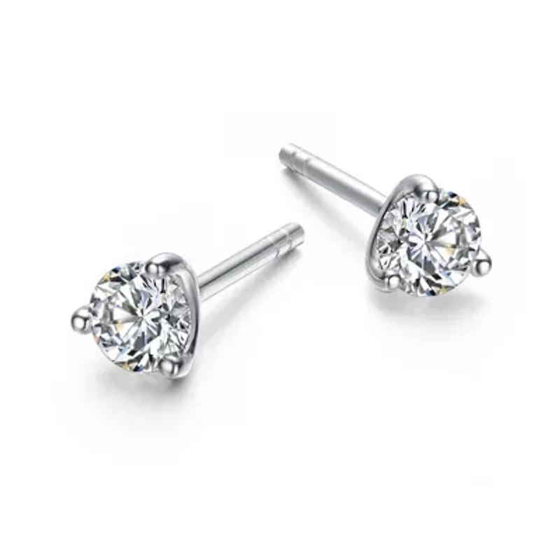 Lab Created Baby/Kids Sterling Silver Cubic Zirconia Solitaire Stud Earrings