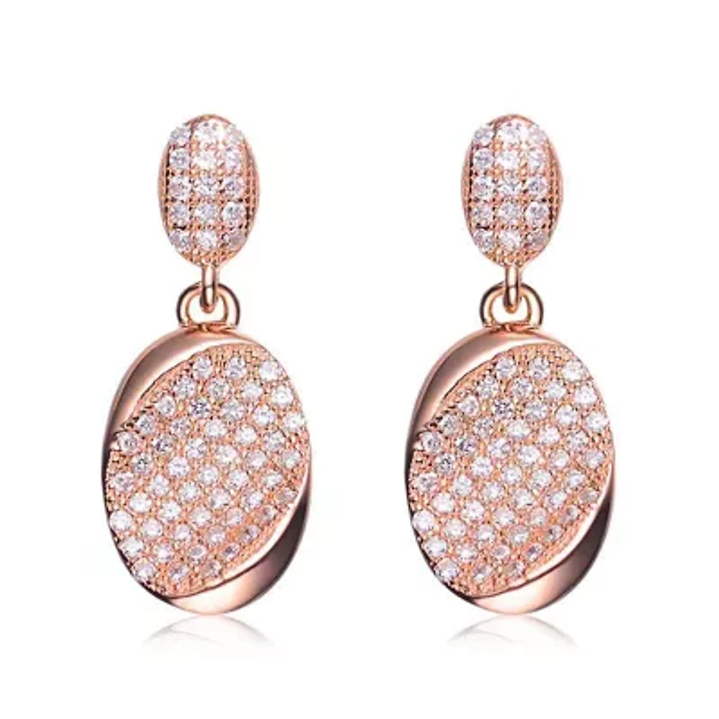 Lab Created Sterling Silver 18K Rose Gold Plated with Clear Pave Set Cubic Zirconia Dangle Earrings