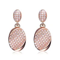 Lab Created Sterling Silver 18K Rose Gold Plated with Clear Pave Set Cubic Zirconia Dangle Earrings