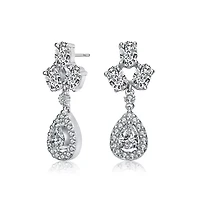Lab Created Sterling Silver White Gold Plated with Clear Pear & Round Cubic Zirconia Accent Drop Earrings