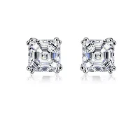 Lab Created Sterling Silver White Gold Plated with Cubic Zirconia Assher Cut Square Stud Earrings