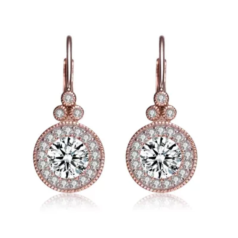 Lab Created Sterling Silver 18K Rose Gold Plated with Clear Cubic Zirconia Drop Earrings