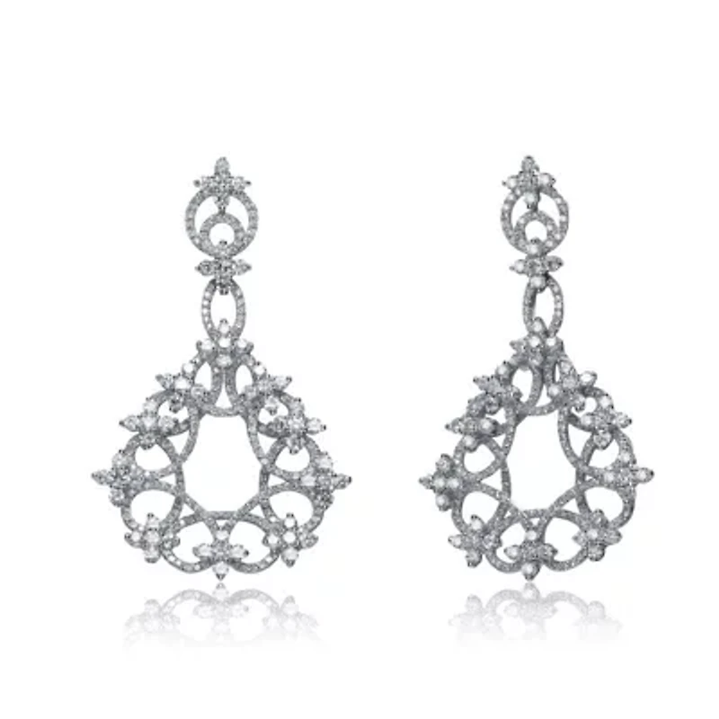 Lab Created Sterling Silver White Gold Plated with Clear Cubic Zirconia Round Swirl Design Lace Earrings
