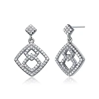 Lab Created Sterling Silver White Gold Plated with Clear Cubic Zirconia Rhombus Shape Dangle Earrings