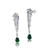 Lab Created Sterling Silver White Gold Plated with Emerald Green Cubic Zirconia Fauna Drop Earrings