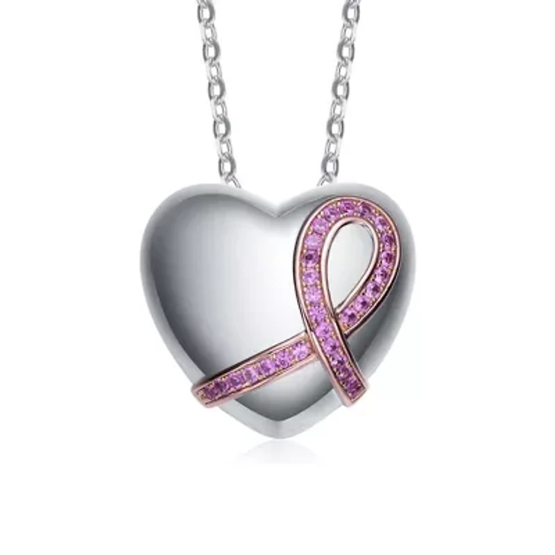 Lab Created Teens Two Tone with Infinity Pink Cubic Zirconia Heart Necklace