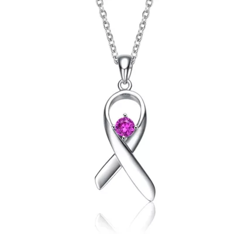 Lab Created Teens/Young Adults White Gold Plated Purple Stone in Infinity Pendant