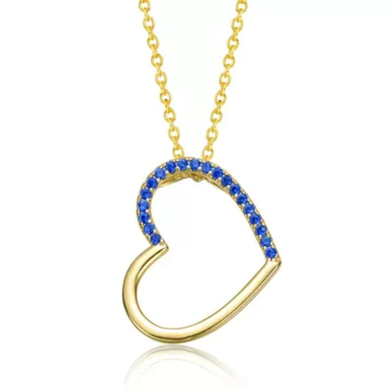 Lab Created 14K Gold Plated with Sapphire Blue Cubic Zirconia Heart Pendant Necklace for Kids