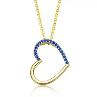 Lab Created 14K Gold Plated with Sapphire Blue Cubic Zirconia Heart Pendant Necklace for Kids
