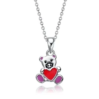 Lab Created White Gold Plated with Red Enameled Heart Teddy Bear Pendant Charm for Kids