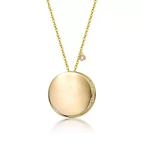 Lab Created 14K Gold Plated with Clear Cubic Zirconia Round Circle Pendant Necklace for Teens