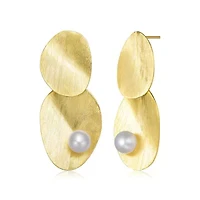 Lab Created Rozzato Sterling Silver 14K Gold Plated with Genuine Freshwater Pearl Unique Earrings