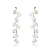 Lab Created Sterling Silver 14K Gold Plated with White Genuine Freshwater Pearl Drop Earrings