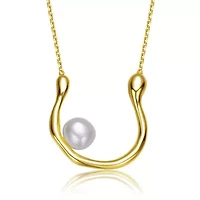 Lab Created 14K Gold Plated with White Genuine Freshwater Pearl “U” Necklace