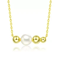Lab Created Sterling Silver 14K Gold Plated with White 6MM Fresh Water Pearl Necklace