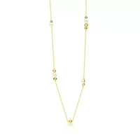 Lab Created Sterling Silver 14K Gold Plating with White Genuine Freshwater Pearl Station Necklace