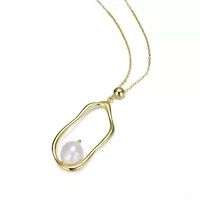 Lab Created Sterling Silver 14K Gold Plating with White Genuine Freshwater Pearl Halo Necklace