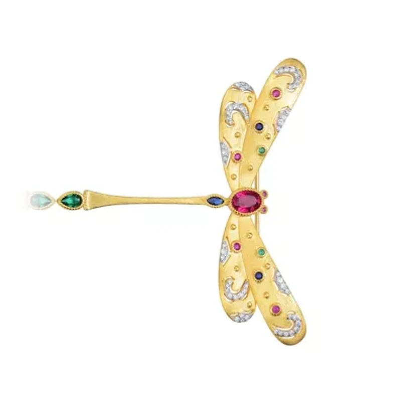 Lab Created Rozzato Two-Tone with Ruby Red Cubic Zirconie Floral Pin