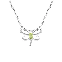 Lab Created Sterling Silver White Gold Plated with Peridot Tourmaline Gemstone Butterfly Pendant Necklace