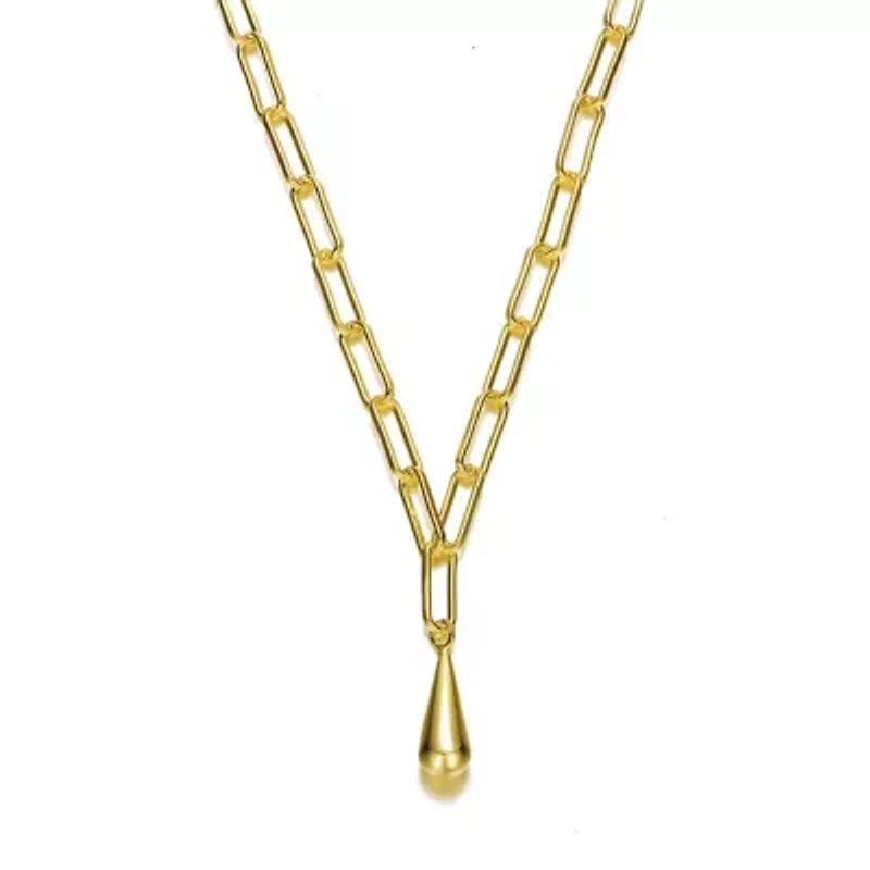 Lab Created 14K Gold Plated PaperClip Charm Necklace for Kids/Teens